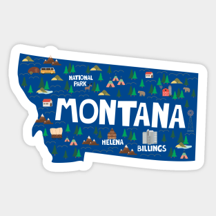 Montana State USA Illustrated Map Sticker